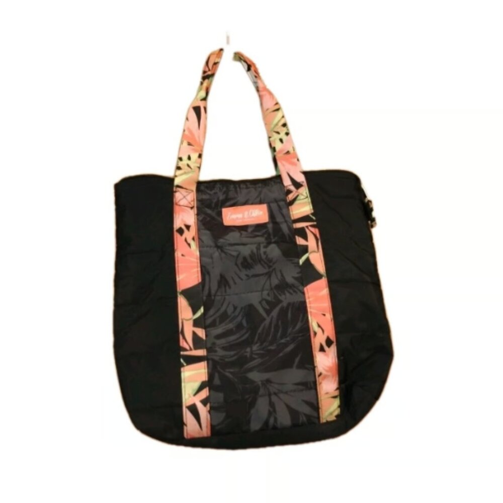 Emma & Chloe Black Tropical Quilted Zip Up Tote Bag